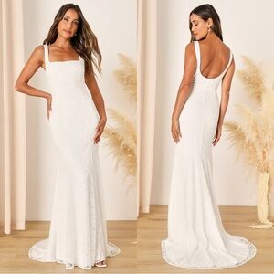 Size‎ L Lulus Eternal Happiness White Lace Square Neck Mermaid Maxi Dress